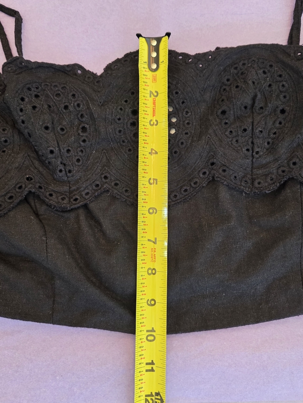 Sigrid Olsen Linen Crop Top Artisan Crafted Eyelet Scalloped Black L Smock Back - Picture 9 of 11